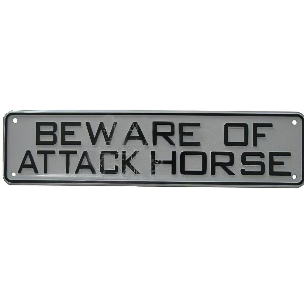 Sign Beware of Attack Horse 12 x 3 inch Plastic