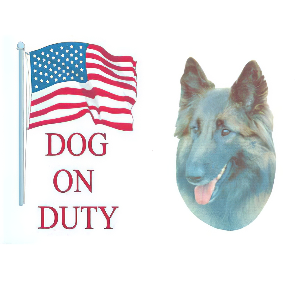 Sign Dog On Duty Belgian Tervuren 12 x 8 inch Aluminum