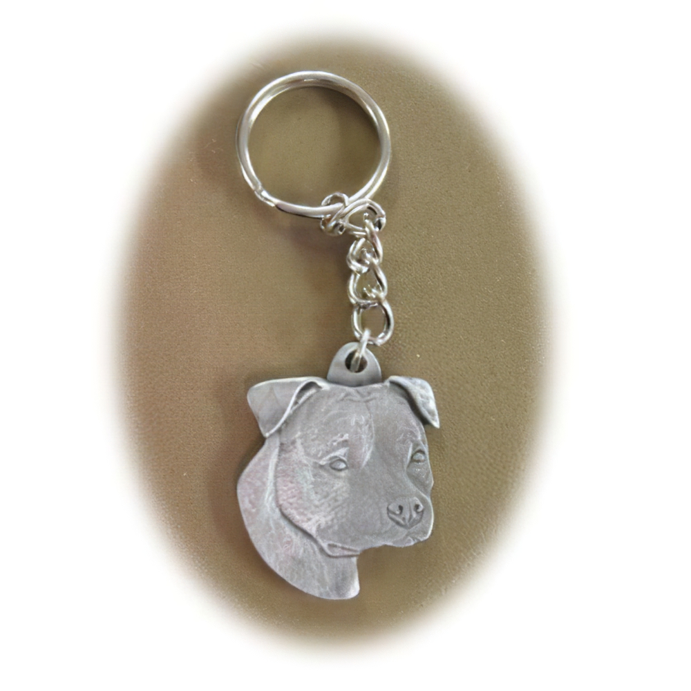 Pewter Key Chain Pit Bull with Natural Ears