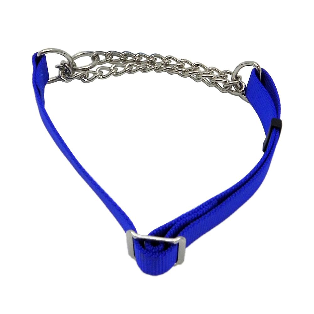 Check Choke 17-24 Blue Flat Nylon and Chain Dog Collar