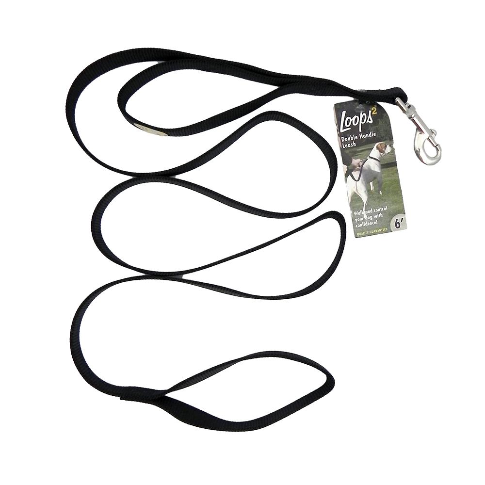 Nylon Double Handle Leash 1-inch x 6-foot Black