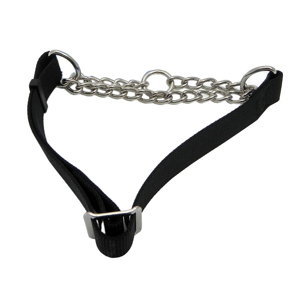 Check Choke 17-24 Black Flat Nylon and Chain Dog Collar