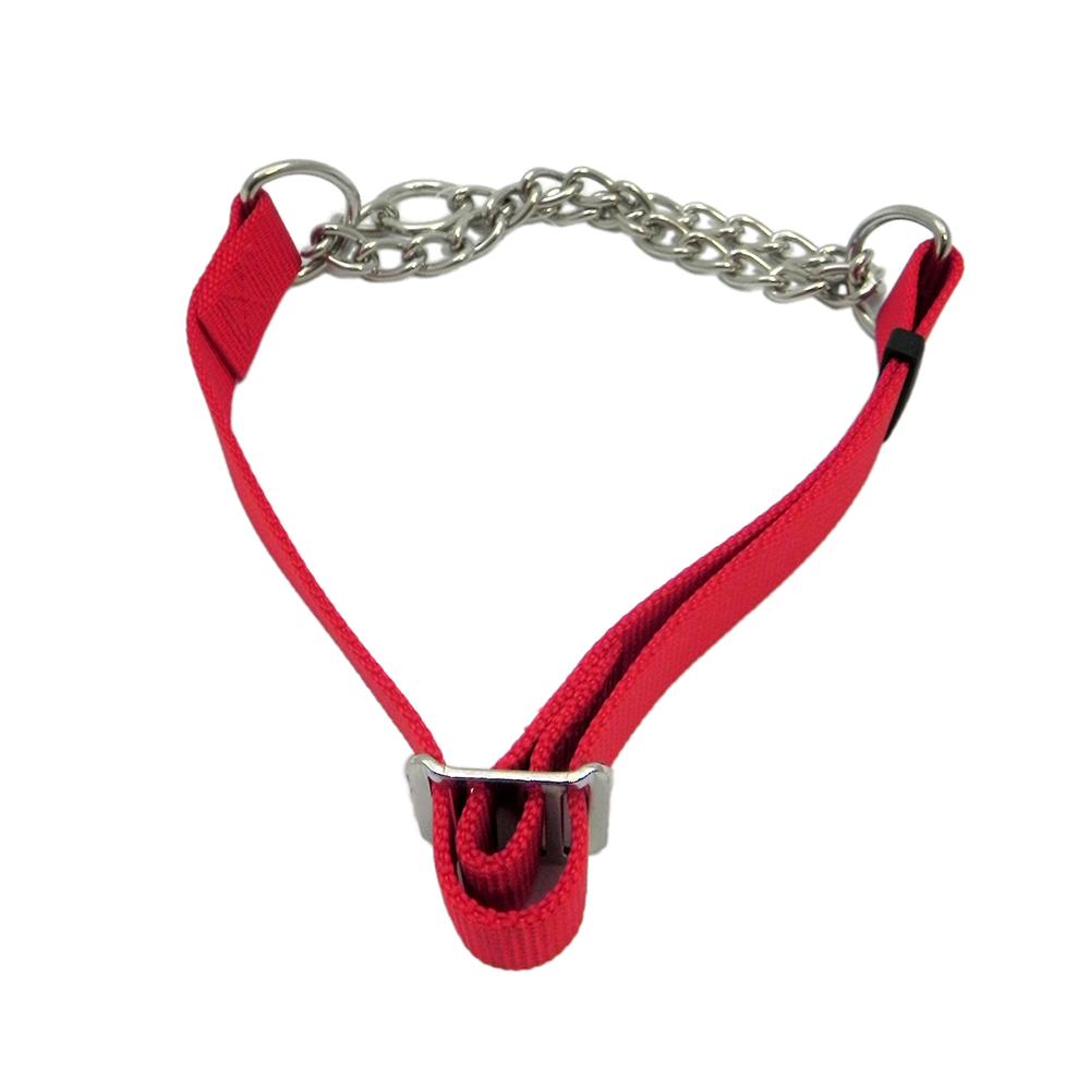 Check Choke 14-20 Red Flat Nylon and Chain Dog Collar
