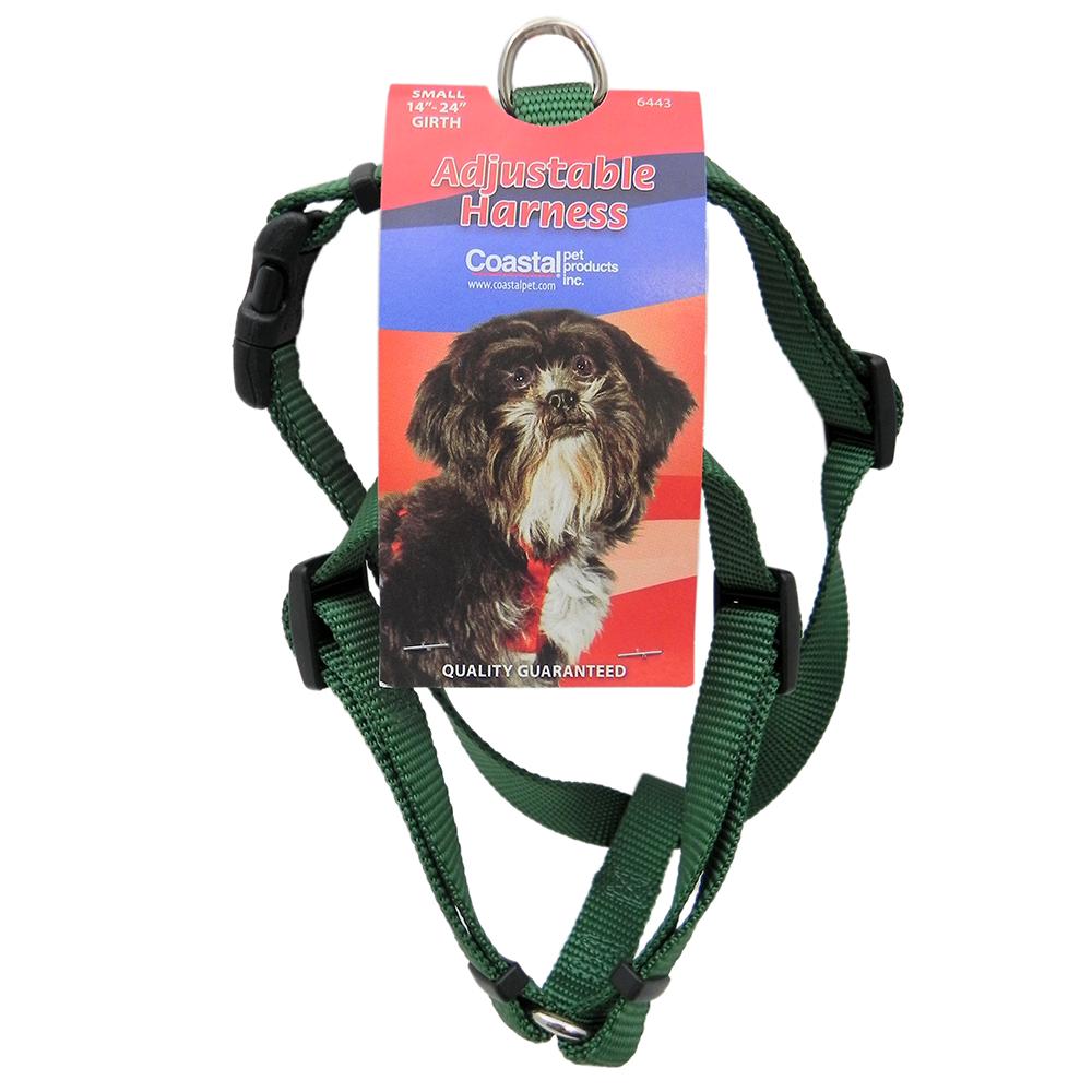 Adjustable Small Dog Harness 5/8-inch Green Nylon