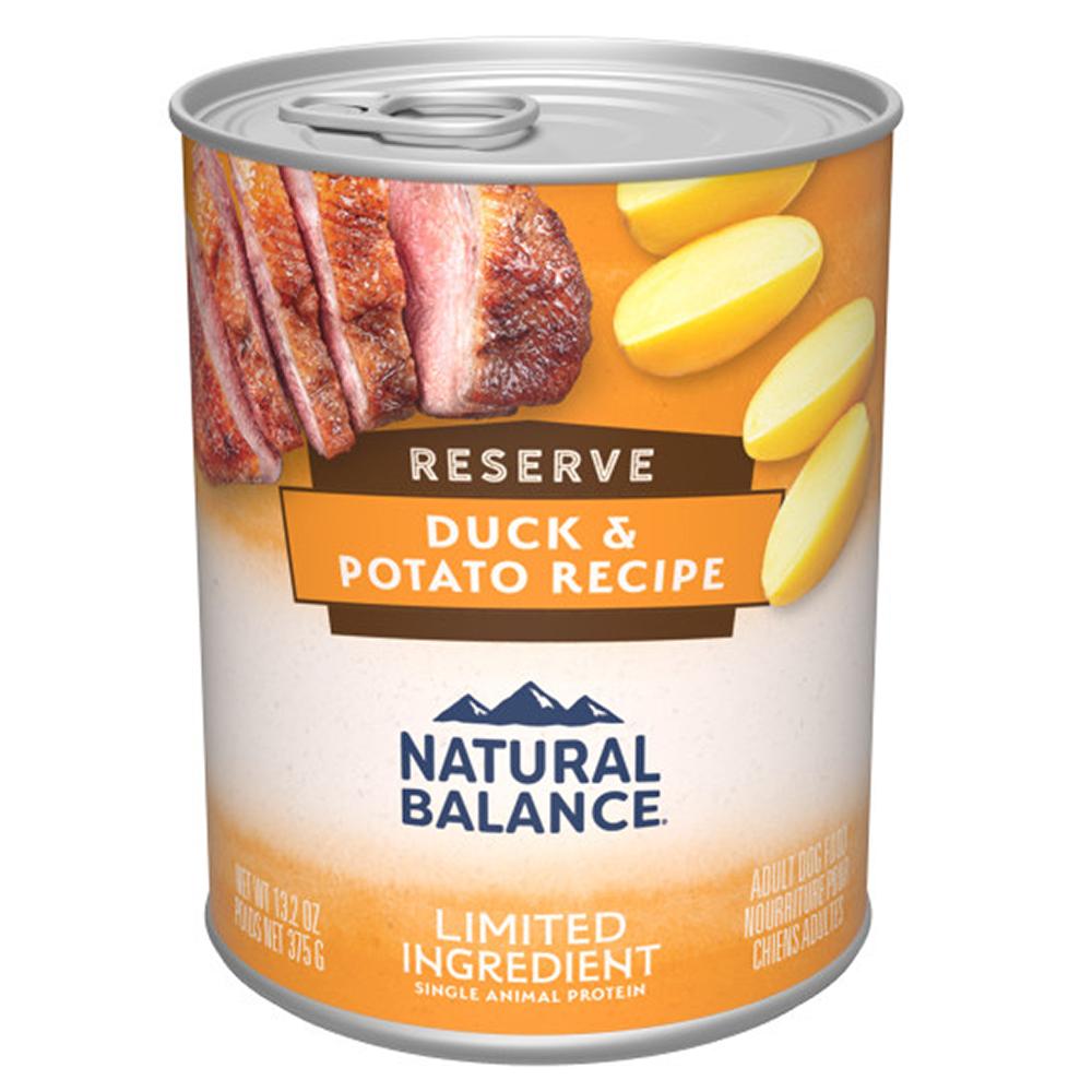 Natural Balance Duck and Potato Dog Food Can each