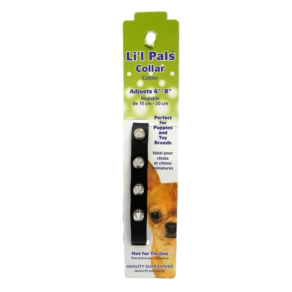 Lil' Pals Black Leather Spiked Toy Breed Dog Collar