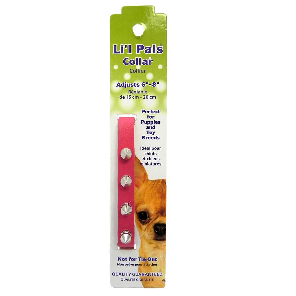Lil' Pals Pink Leather Spiked Toy Breed Dog Collar
