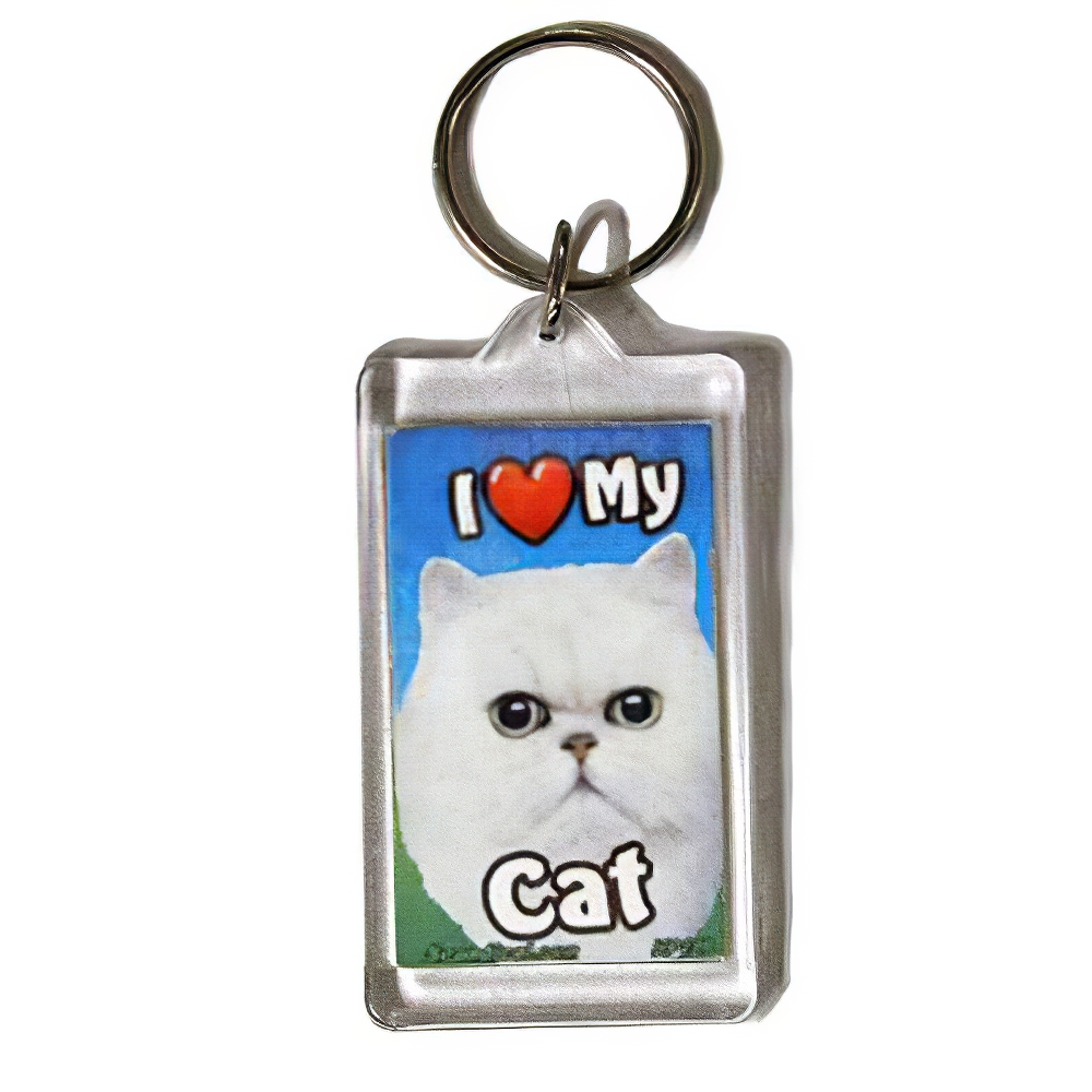 Plastic Keyring Cat Persian White