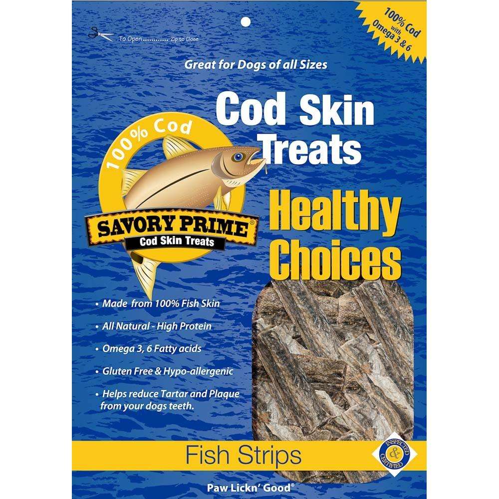 Savory Prime 100% Cod Skin Fish Strips Dog Treats 8-oz.