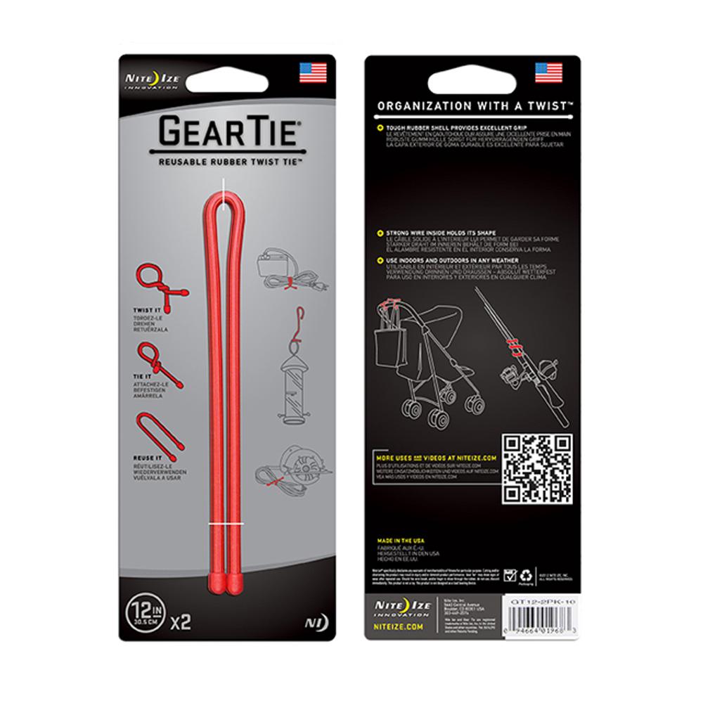 Gear Tie 12 inch Red Reusable Rubber Twist Tie 2pk