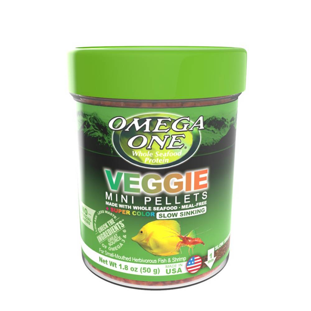 Omega Veggie Sinking Mini Pellets Fish Food 1.8oz 