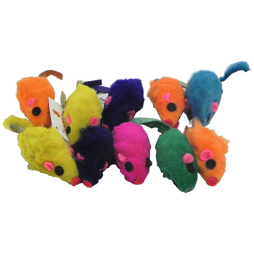 Zanies Rainbow Furry Mice Small Shorthair Cat Toy 10 pack