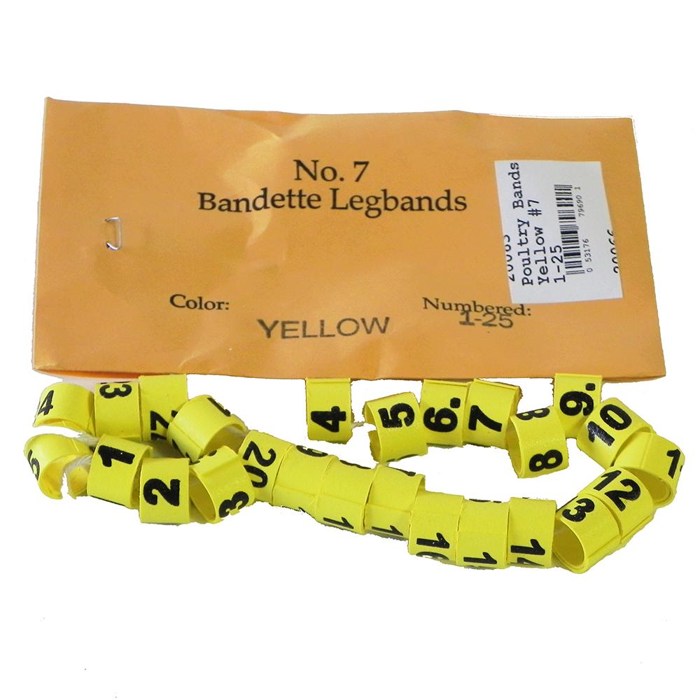 Poultry Numbered Leg Bands Yellow Size 7 Numbered 1-25