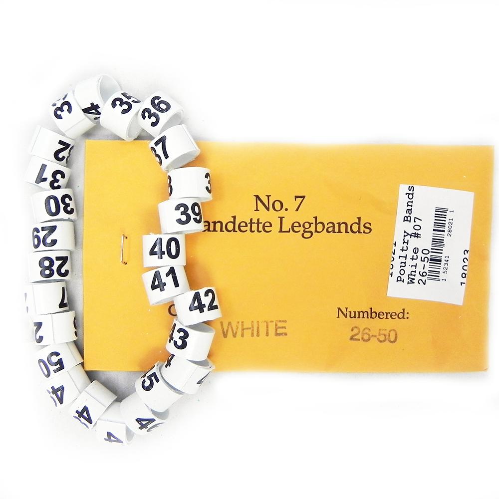 Poultry Numbered Leg Bands White Size 7 Numbered 26-50