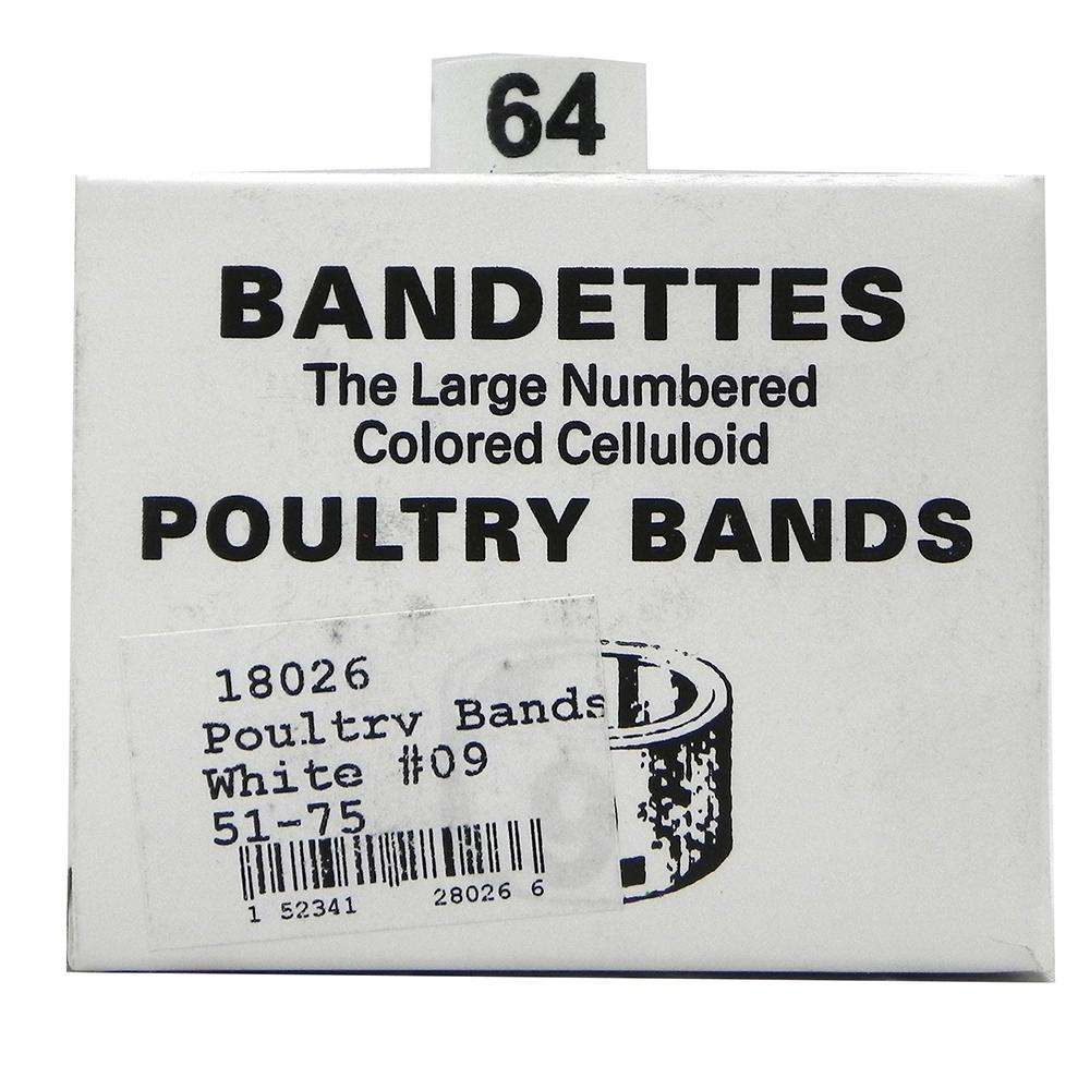 Poultry Numbered Leg Bands White Size 9 Numbered 51-75