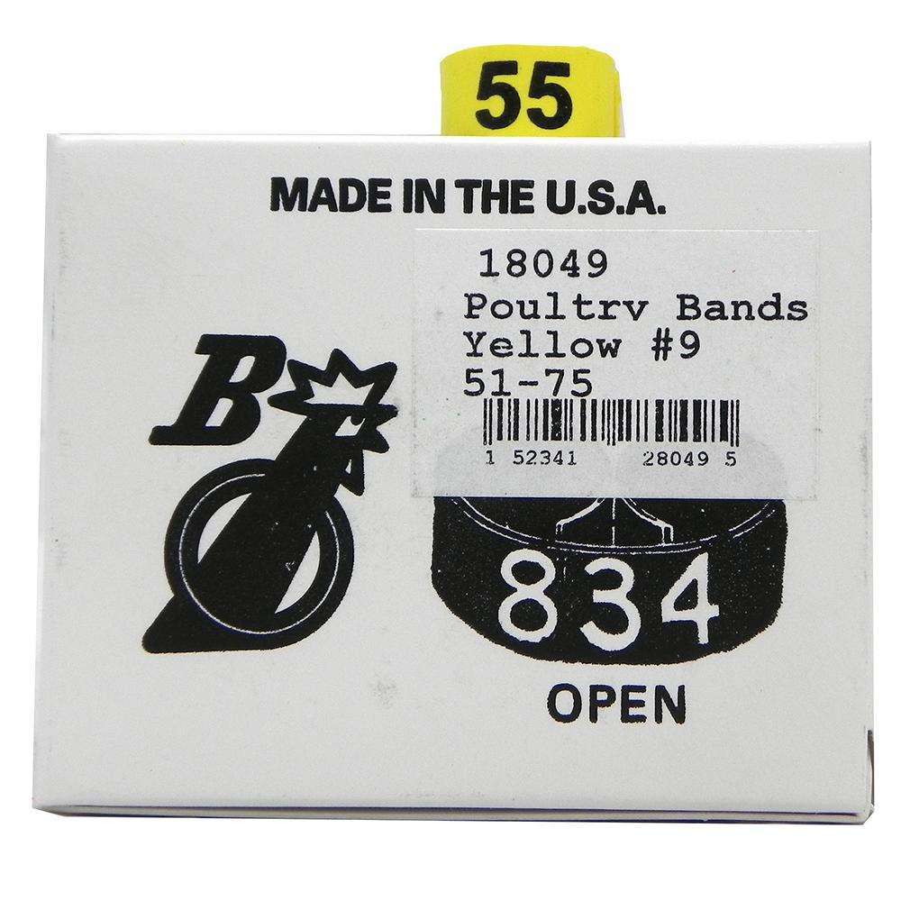 Poultry Numbered Leg Bands Yellow Size 9 Numbered 51-75