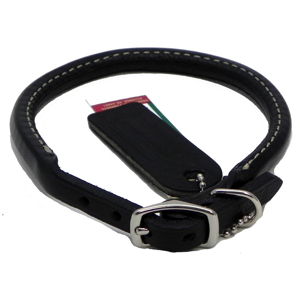 Circle T Leather Dog Collar Rolled Black 10 inch