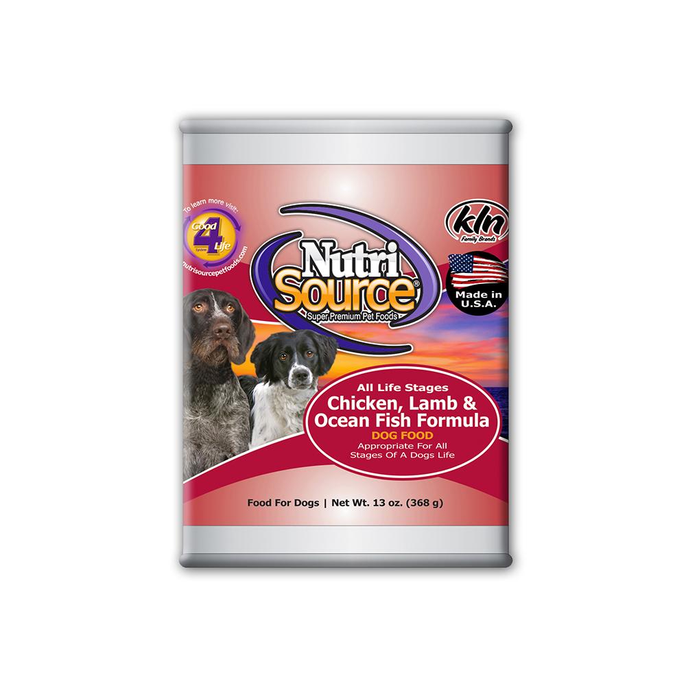 NutriSource Chicken Lamb Fish Canned Dog Food 13oz. each