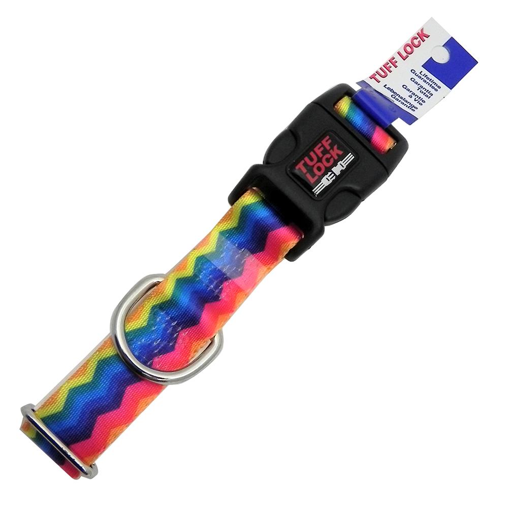 Tuff-Lock Zig Zag Rainbow Adjustable Nylon Dog Collar