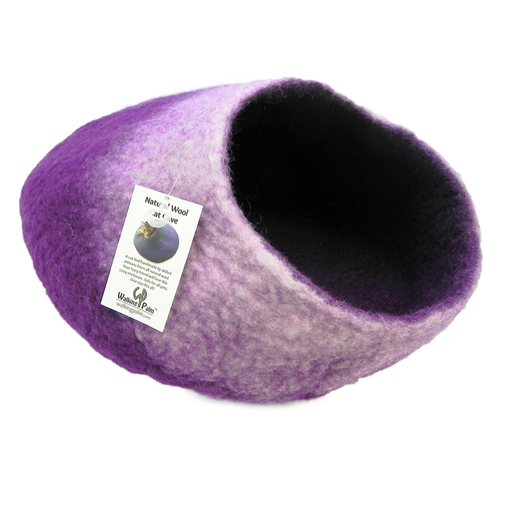 Walking Palm Handmade Wool Cat Cave Purple and White