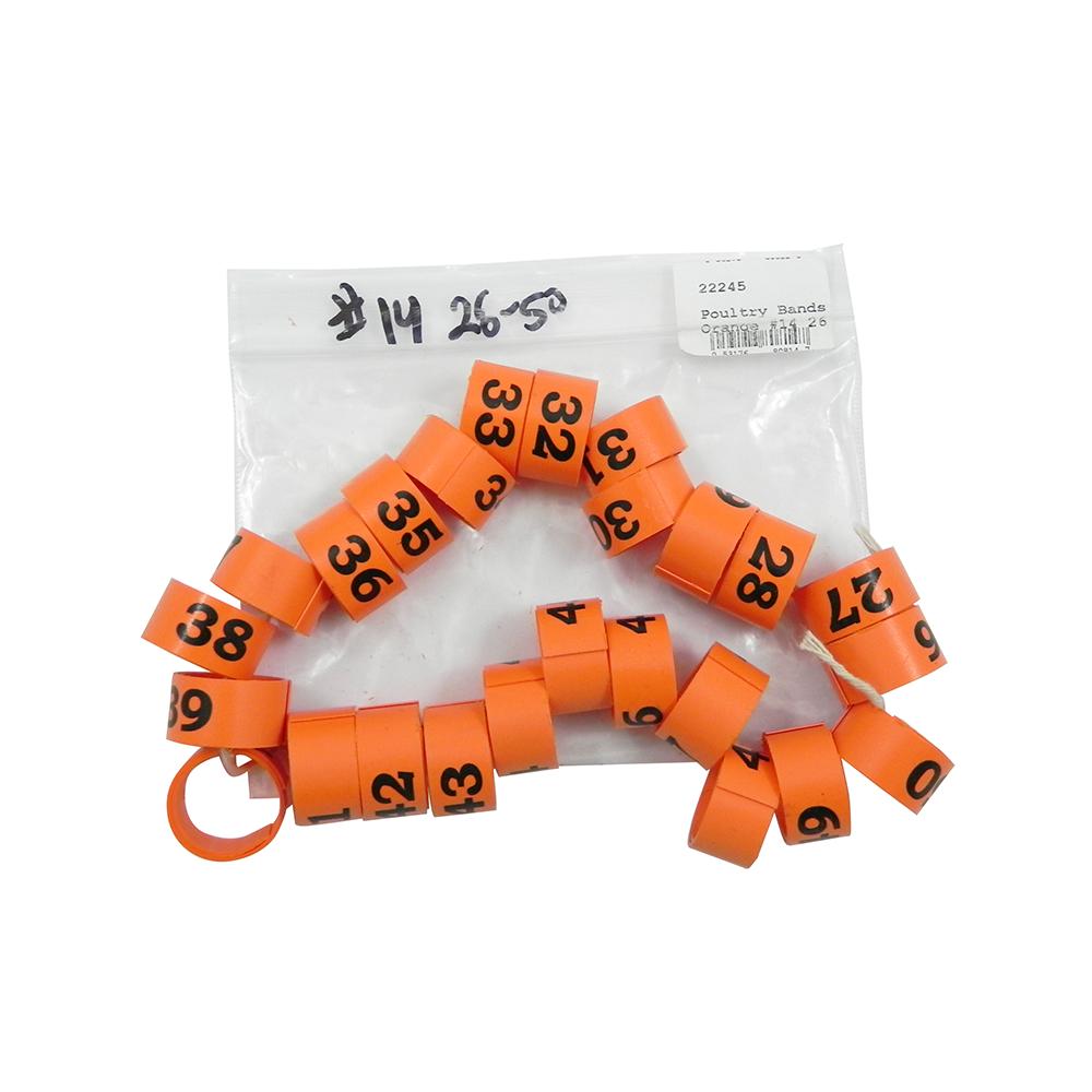 Poultry Numbered Leg Bands Orange Size 14 Numbered 26-50