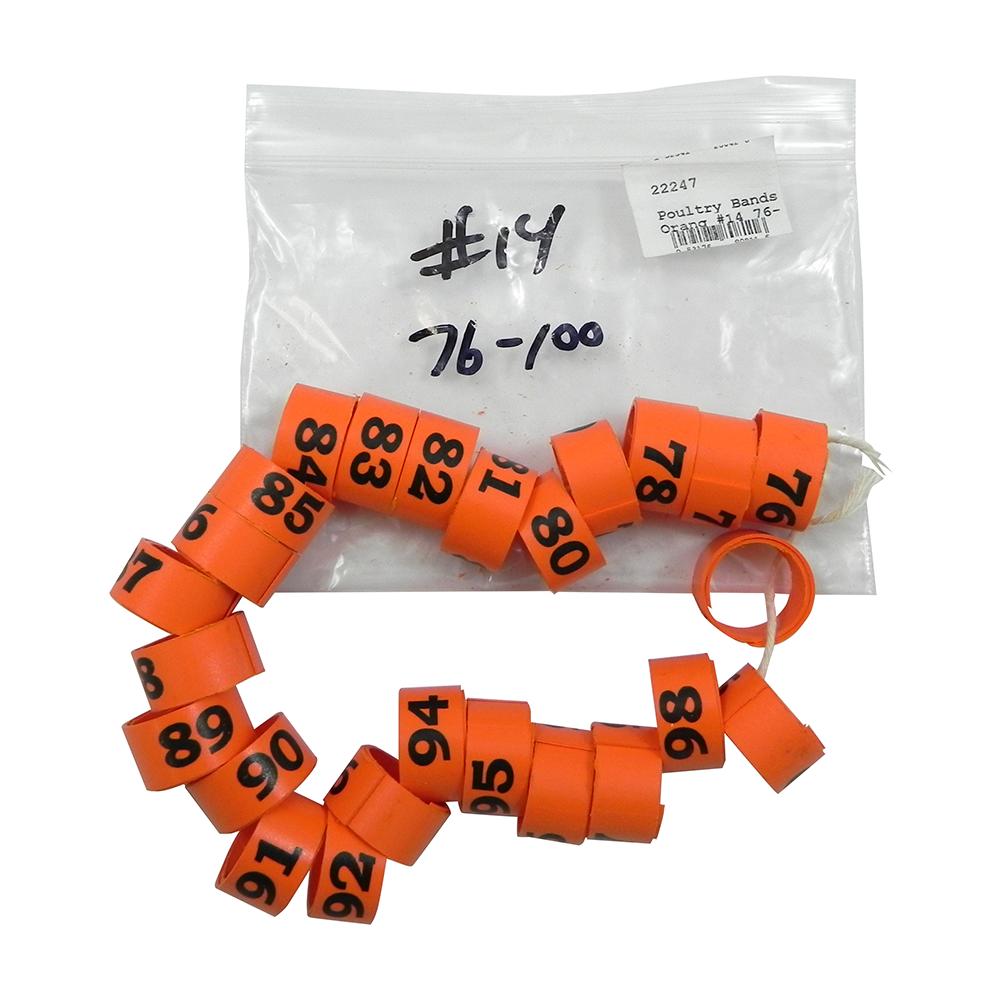 Poultry Numbered Leg Bands Orange Size 14 Numbered 76-100