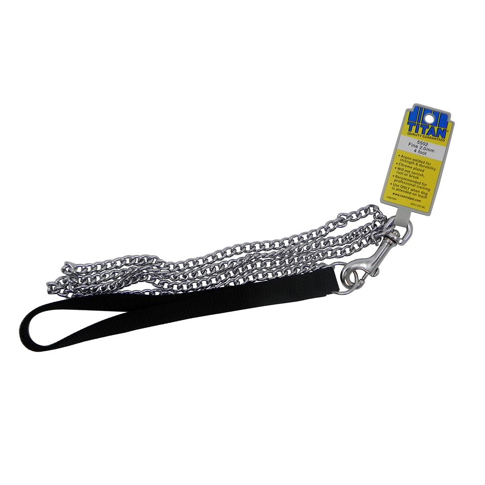 Chain Lead 4ft with Black Handle Fine links Dog Leash