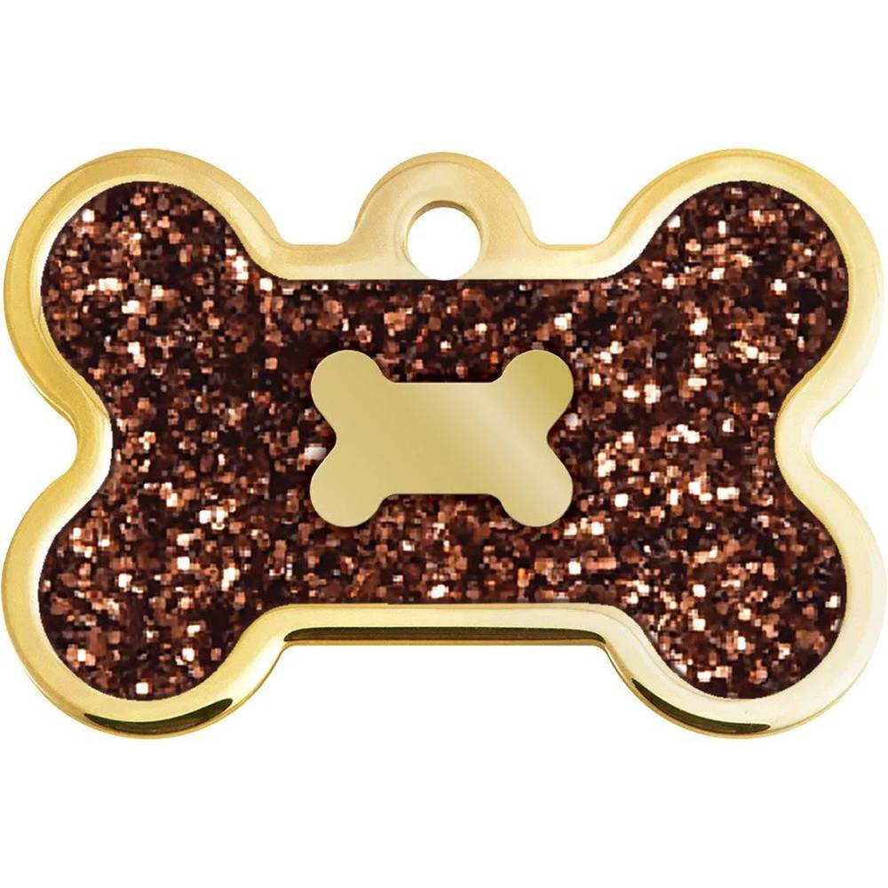 Engraved ID Tag Large Bone Bronze Glitter Epoxy