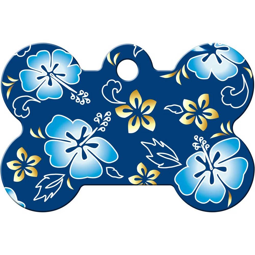 Engraved ID Tag Large Bone Hawaiian Blue