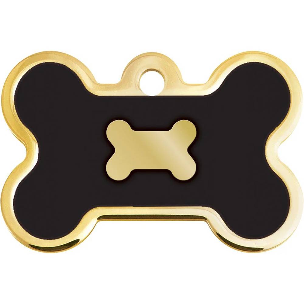 Engraved ID Tag Large Bone Black and Gold Epoxy