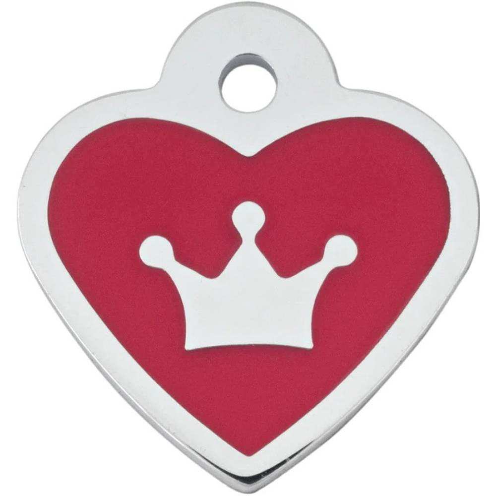 Engraved ID Tag Small Heart Red Crown Epoxy