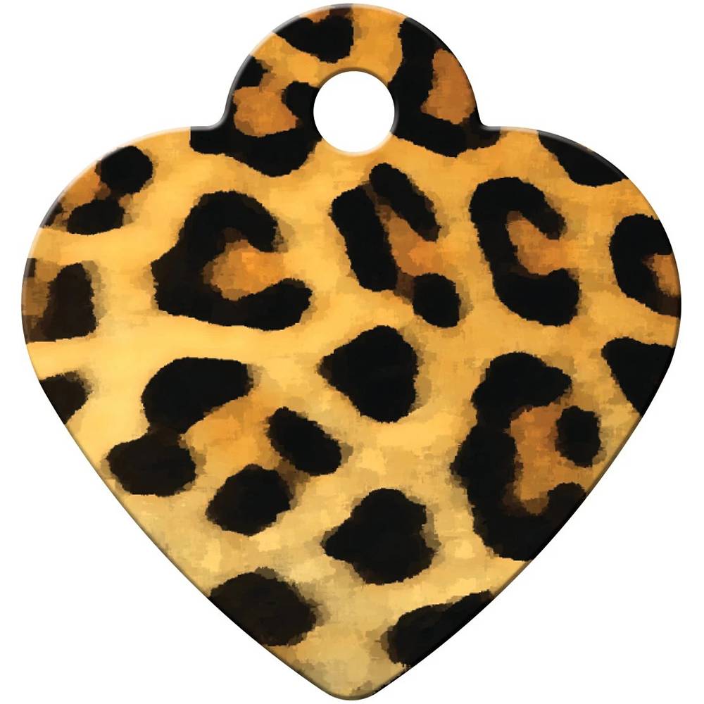 Engraved ID Tag Small Heart Leopard