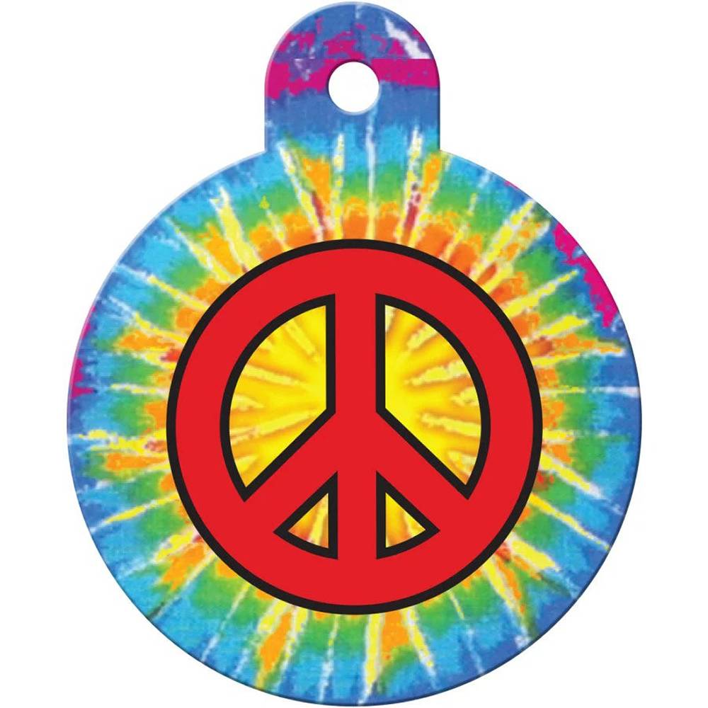 Engraved ID Tag Large Circle Tye Dye Peace