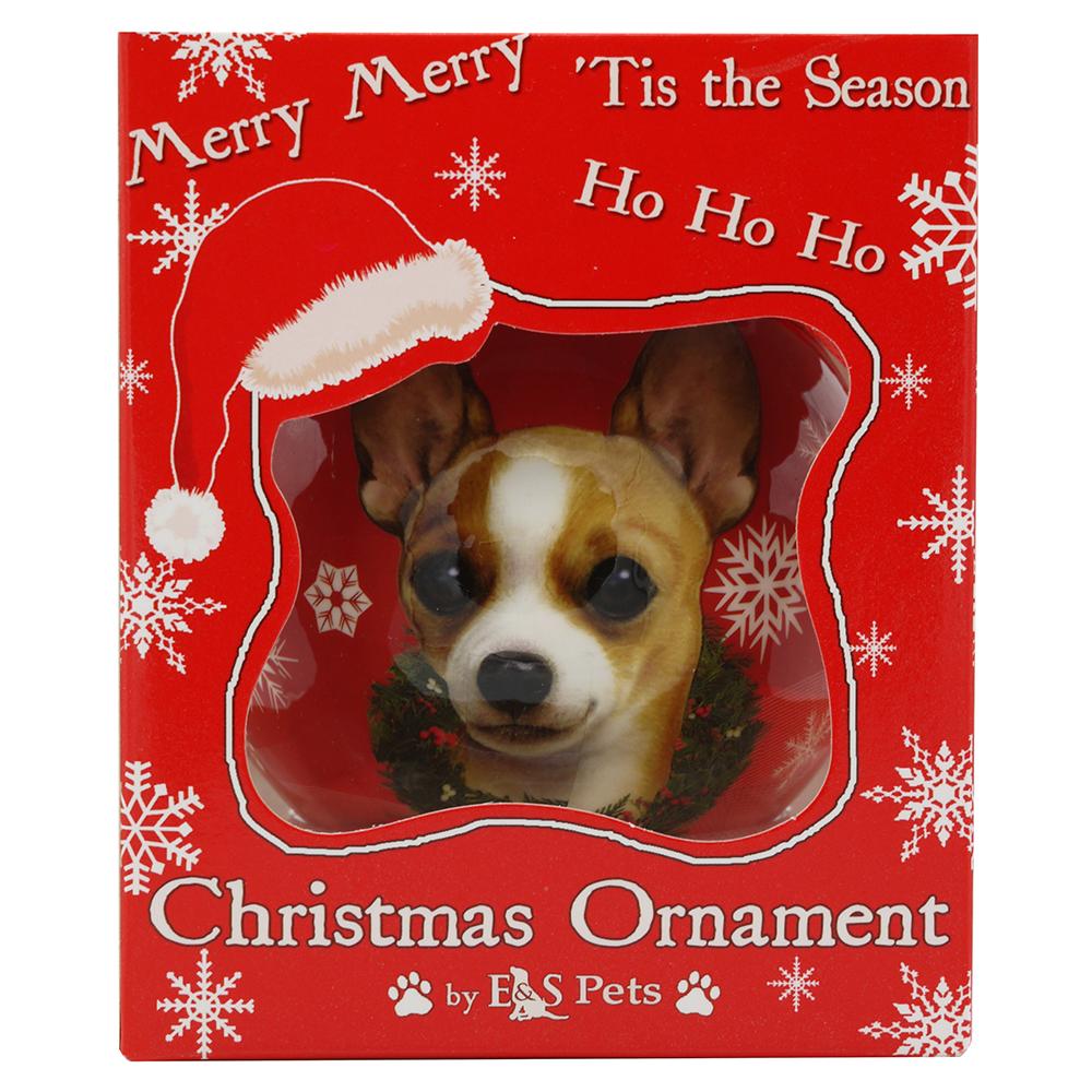 E&S Imports Shatterproof Animal Ornament White/Tan Chi