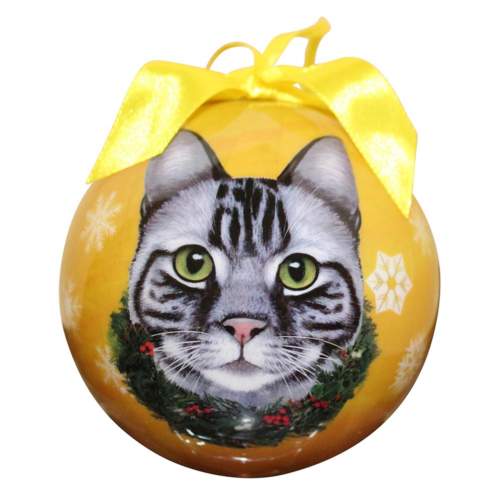 E&S Imports Shatterproof Animal Ornaments Silver Tabby