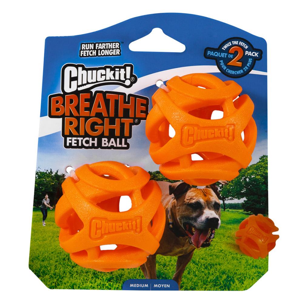 Chuckit Medium Breathe Right Dog Fetch Ball 2pk