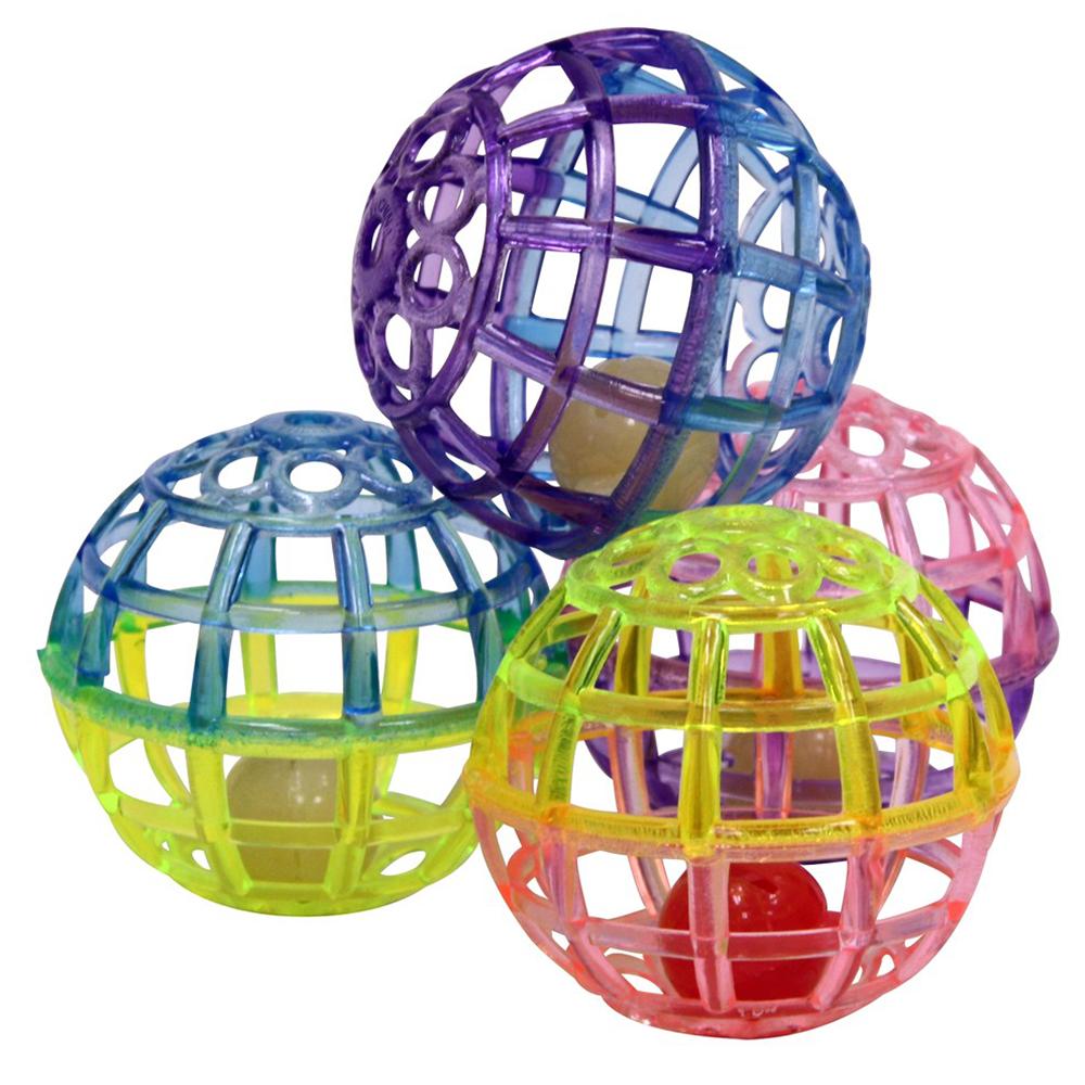 Spot Lattice Multicolored Balls with Bells for Cats Toy 4 Pk