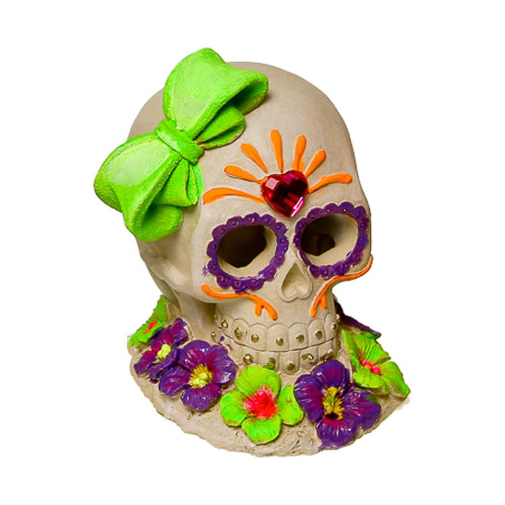 Exotic Environments Sugar Skull Gem Bow Aquarium Ornament