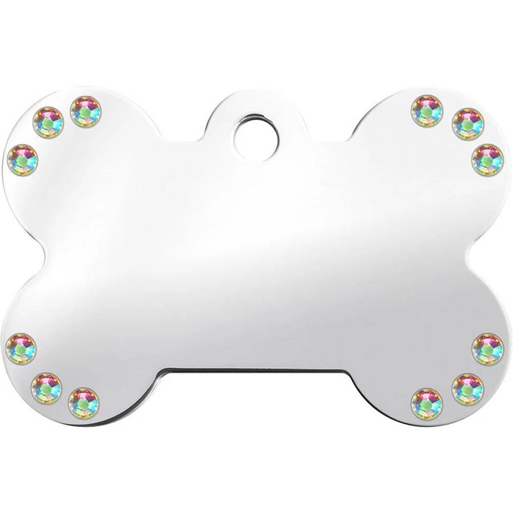 Engraved ID Tag Large Bone Chrome Aurora Crystal