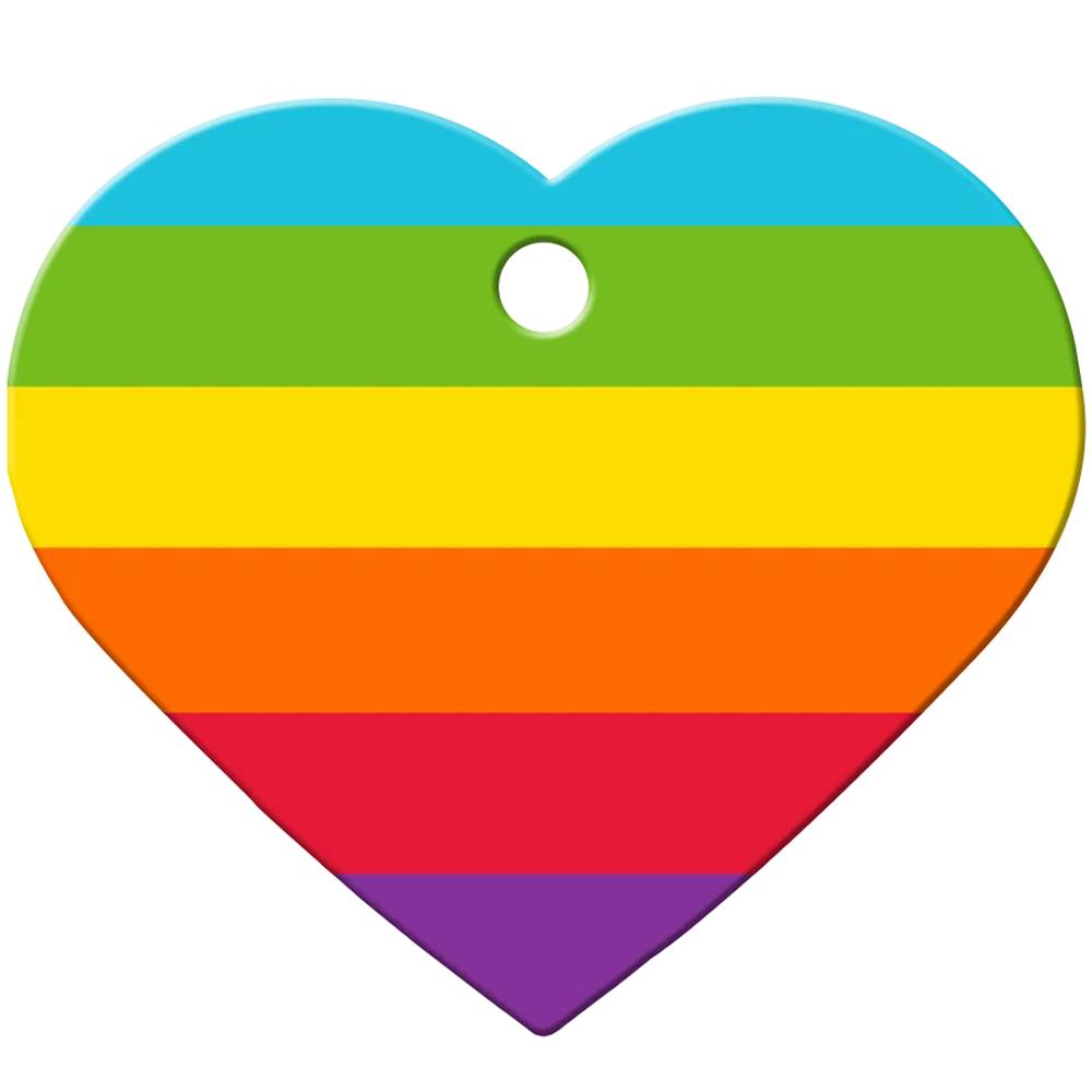Engraved ID Tag Large Heart Rainbow Stripe