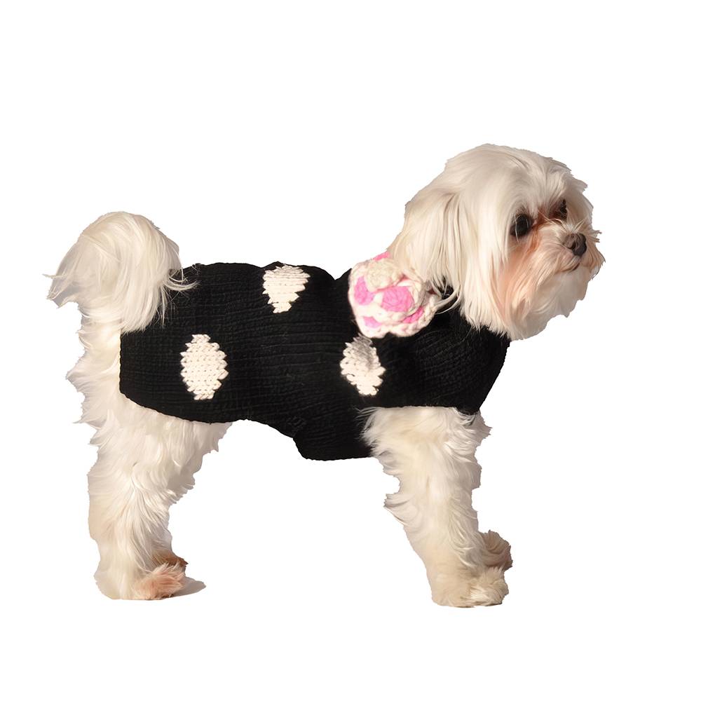 Handmade Dog Sweater Black Flower Polka Dot XXS