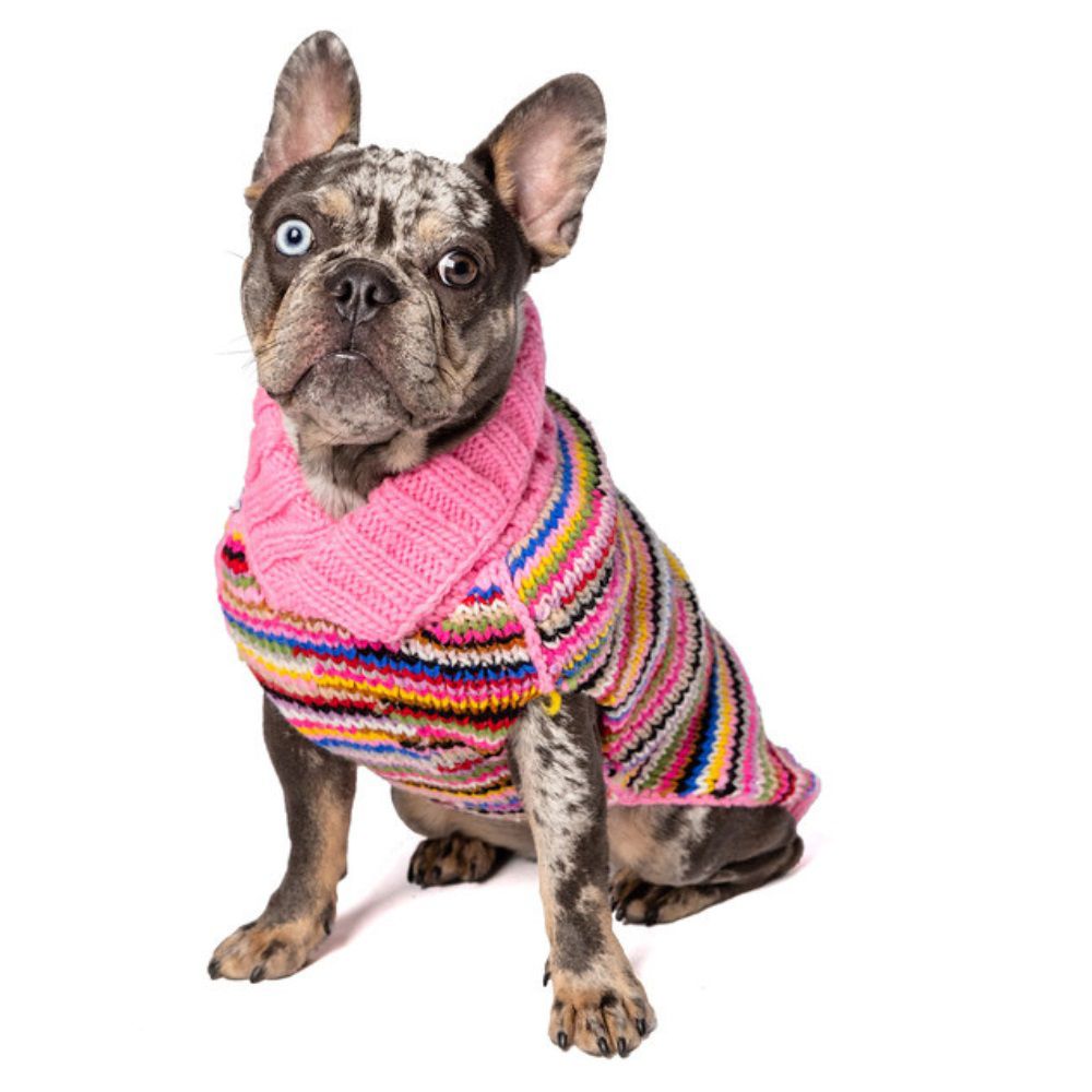 Handmade Dog Sweater Pink Multi Color Lg