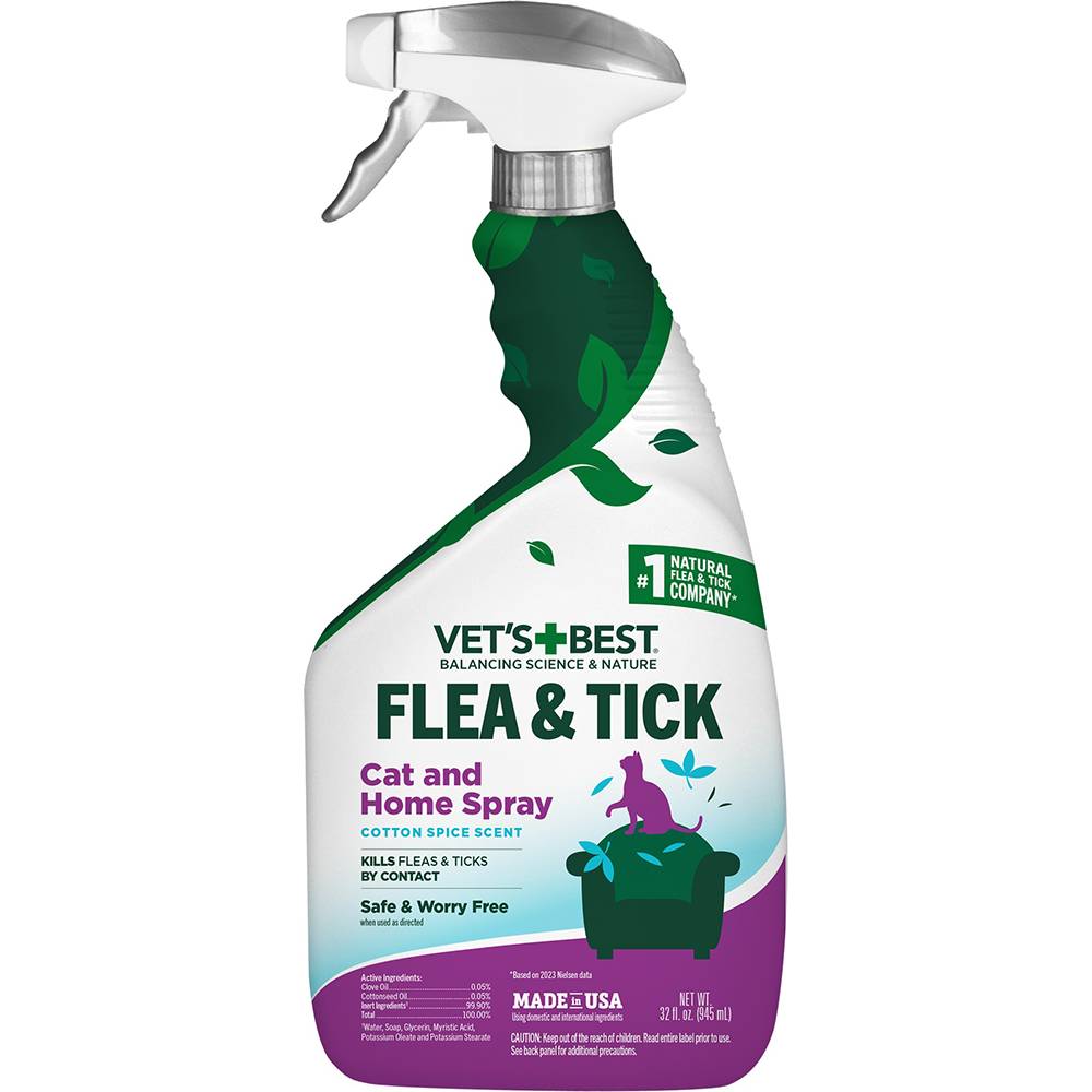 Vets Best Natural Cat Flea and Tick Home Spray 32-oz.