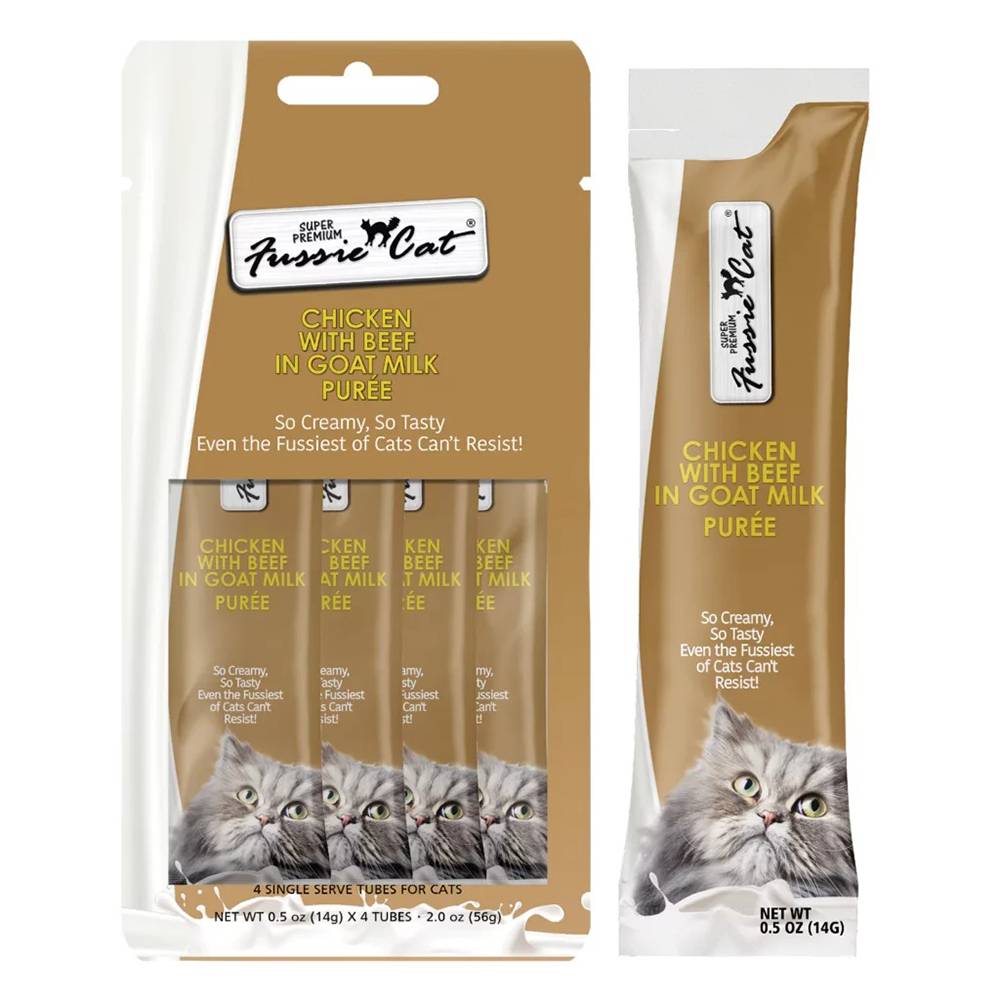 Fussie Cat Beef Goat Milk Puree 4 - 0.5oz Tubes