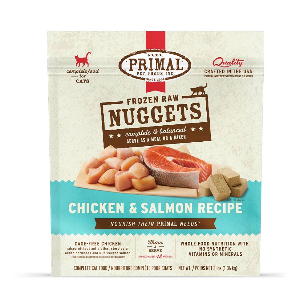 Primal Frozen Raw Cat Food Chicken Salmon Nuggests 3Lb