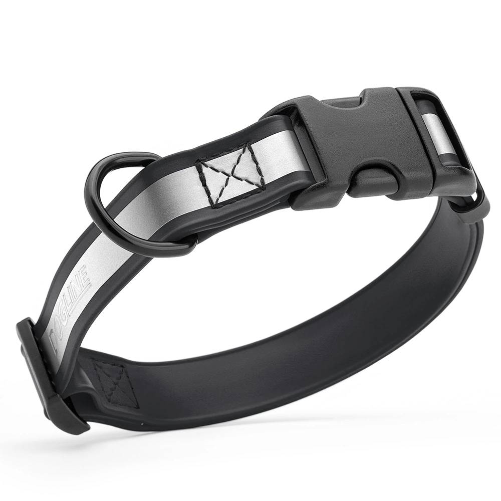 Biothane Adujstable Reflective Dog Collar Black 12-19
