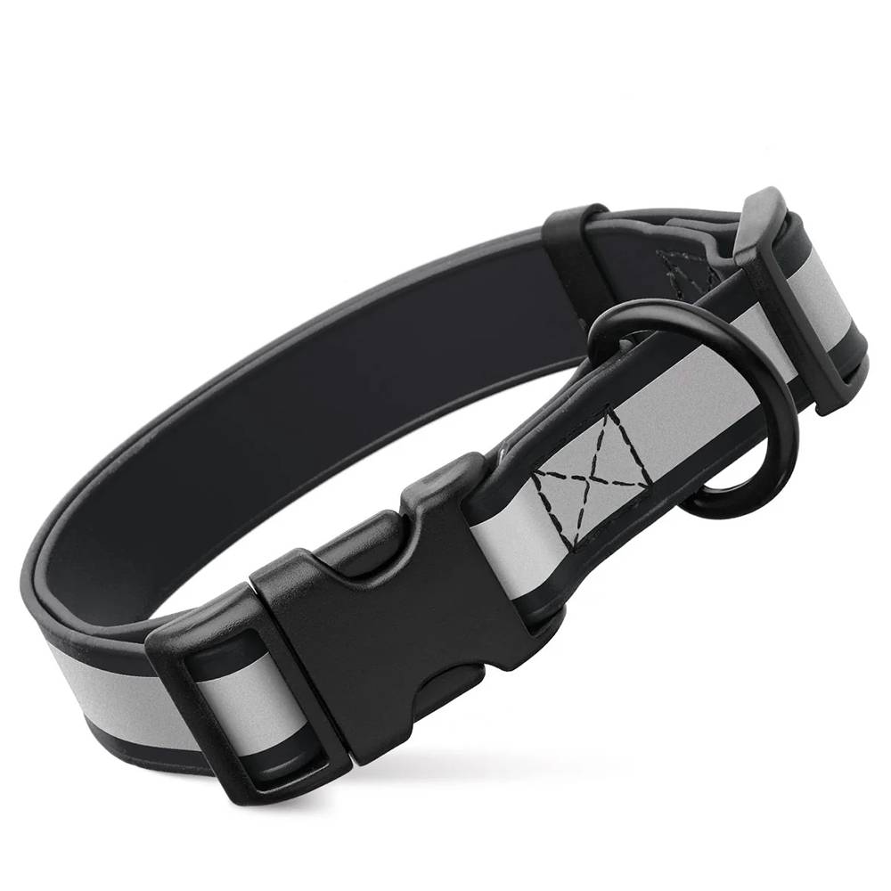 Biothane Adujstable Reflective Dog Collar Black 15-25