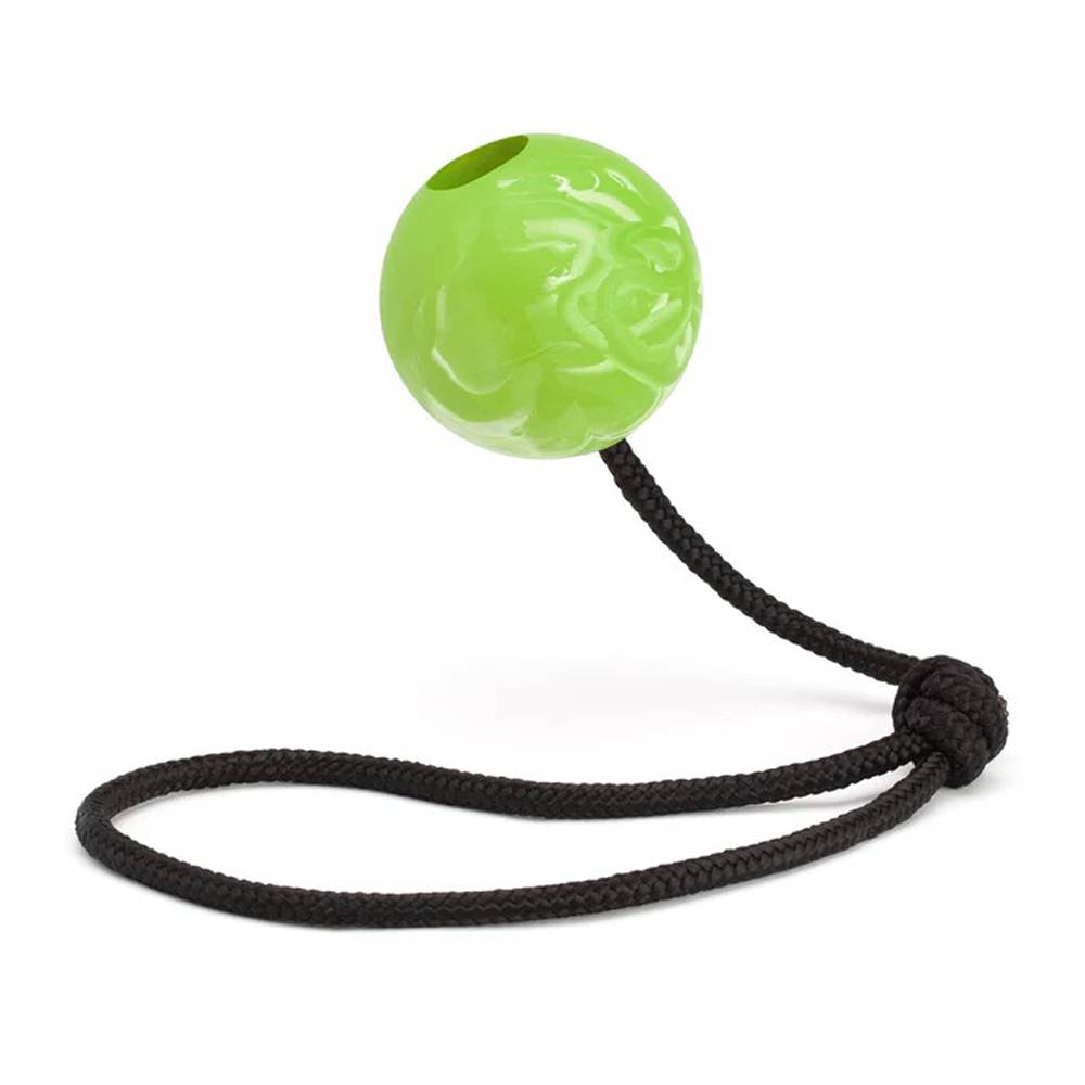Rubber Euro Ball Green with Rope 2.36 in for Dogs