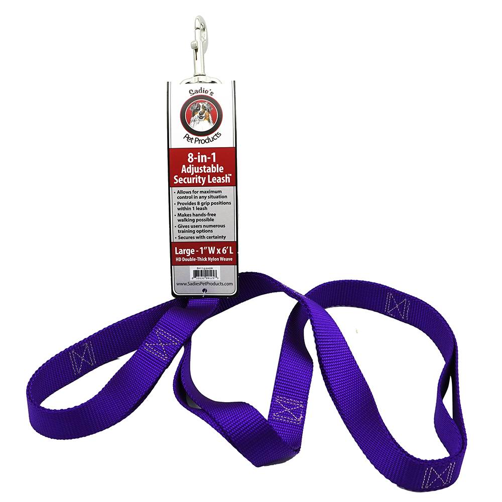 Sadie's 8in1 Security Nylon Dog Leash 6-foot x 1-inch Purple