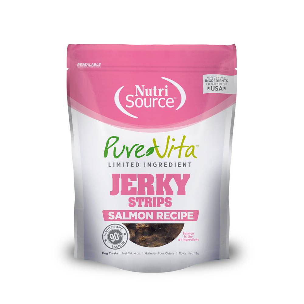 Pure Vita LID Salmon Recipe Jerky Strip Treats for Dogs 4oz